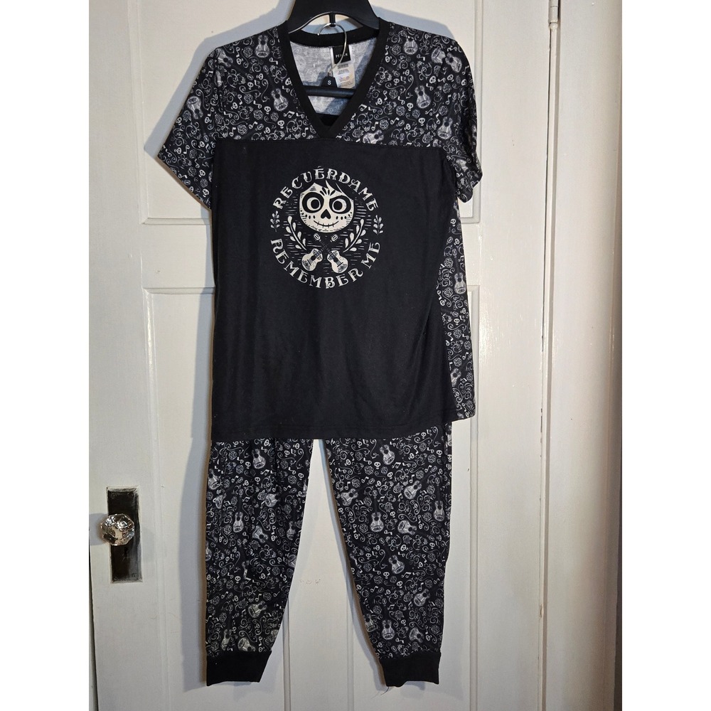 Pixar Coco Pajama Set Womens Small Black Remember Me Sugar Skull Miguel PJammy